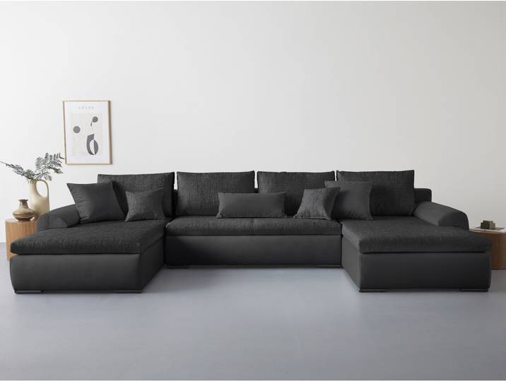 Wohnlandschaft HOME AFFAIRE Win U-Form, B: 366 cm - OTTO. Verlässliche Qualität. , schwarz-weiss (schwarz, weiß), B:366cm H:85cm T:176cm, 100% Polyester, Sofas, Wohnlandschaft, Schlaffunktion, Bettkasten & 5 Zierkissen