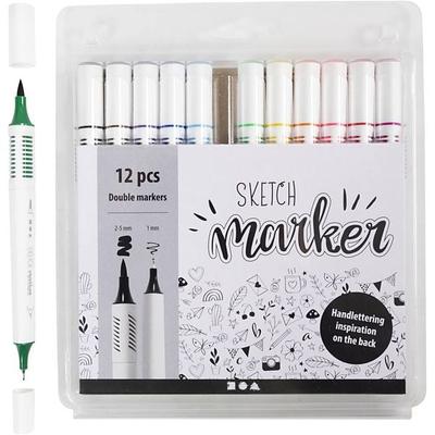 Creativ Company Sketch Marker, Strichstärke 1+2-5 mm, Standard-Farben, 12 Stk