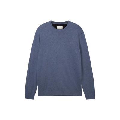 Sweater TOM TAILOR "Strickpullover Basic Crewneck Knit 1er Pack", Herren, Gr. L, blau (blaumelange), Sweatshirts Sweater