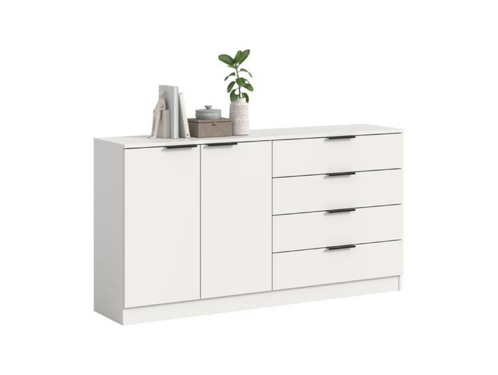 [en.casa] Commode Kopenhagen blanche 4 tiroirs et 2 portes 148 x 35 x 80 cm