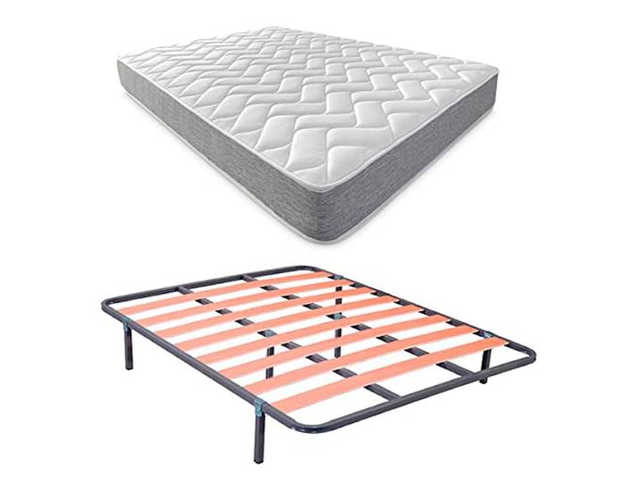 DUÉRMETE ONLINE Komplettes Bett mit wendbarer Viscotec-Matratze (Winter/Sommer) + Basis-Lattenrost mit 6 Beinen, 135 x 190 cm