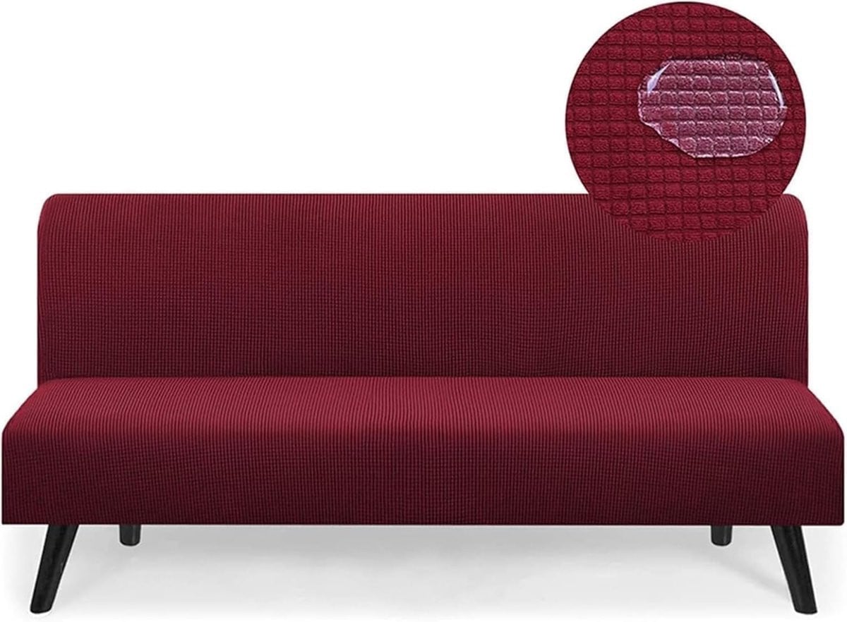Wijnrode waterdichte beschermhoes voor futon zonder armleuningen, geschikt voor slaapbanken, 190-210 cm