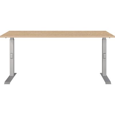 Schreibtisch GERMANIA "Downey", braun (lindberg, eiche, nachbildung, silber, silber, lindberg, eiche, nachbildung), B:160cm H:91cm T:80cm, Tische, Schreibtisch, höheneinstellbar