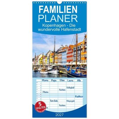 Familienplaner 2027 - Kopenhagen - Die wundervolle Hafenstadt mit 5 Spalten (Wandkalender, 21 x 45 cm) CALVENDO