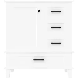 OKWISH Bodenstehender Badezimmerschrank aus MDF und Keramik in Weiß, 76x46x83,5 cm, mit integriertem Waschbecken und 3 Schubladen