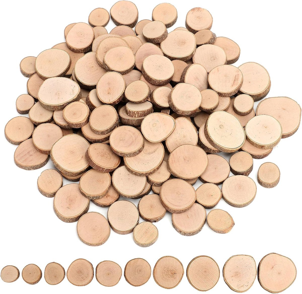 Set van 120 ronde houten schijfjes voor knutselen en decoratie