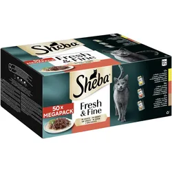 Sheba Portionsbeutel Multipack Fresh & Fine in Sauce mit Rind, mit Huhn, mit Ente 50x50g