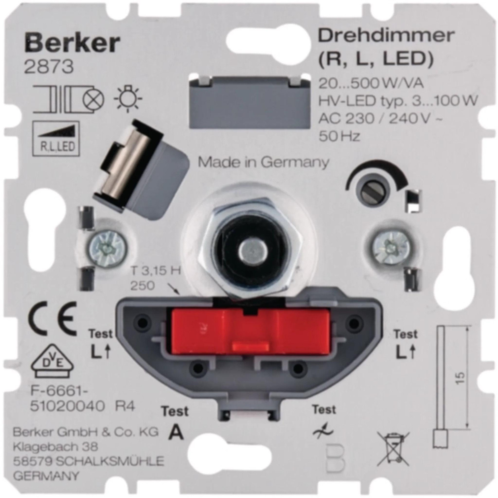 Hager BER UP draaidimmer model 2873 voor LED-lampen 20-500W/VA met softstartfunctie