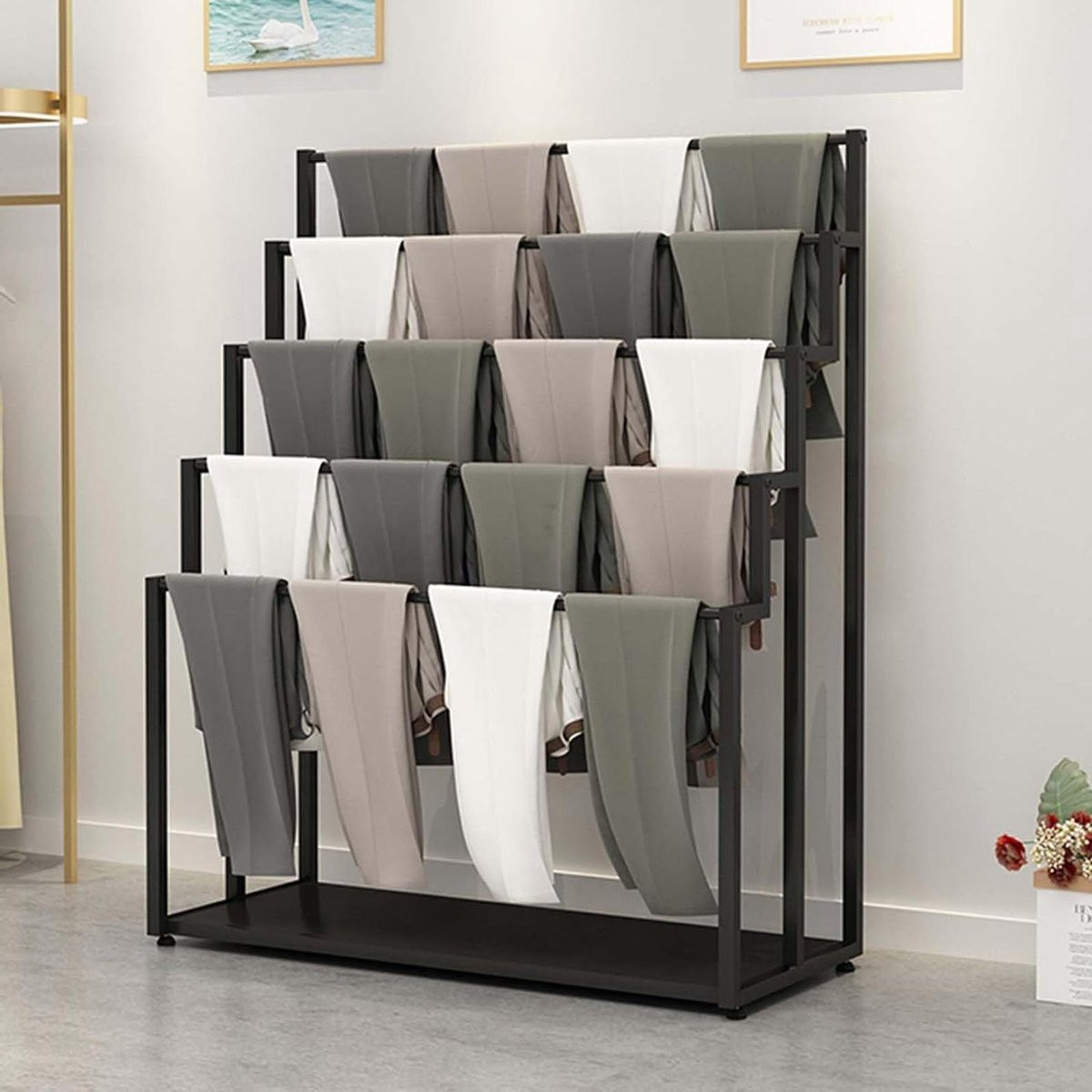Sjaalhouder Display Rek Zwart - 5-Laags Getrapte Kleding Organisator - B/D/H: 80 x 40 x 150 cm