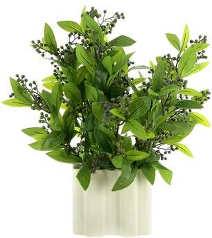 Creative Labs Laurel Leaf and Berry Arrangement in a Ribbed Ceramic Vase - Green