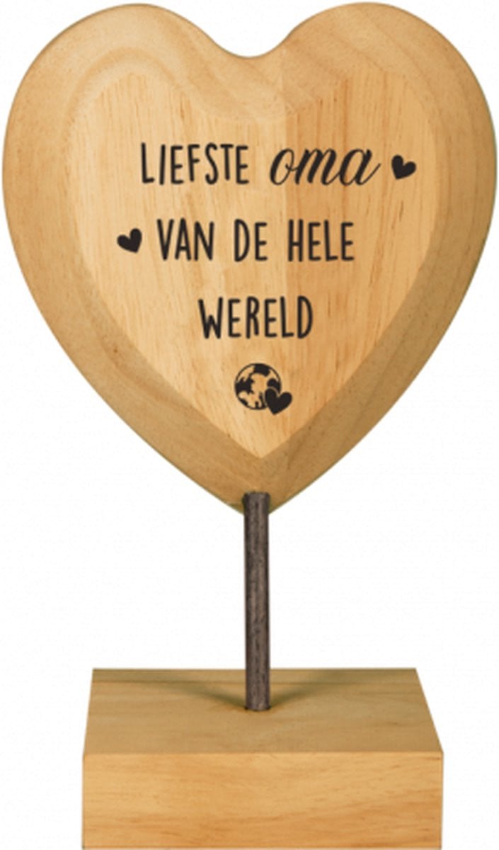 Houten hartjes Oma decoratie voor op tafel