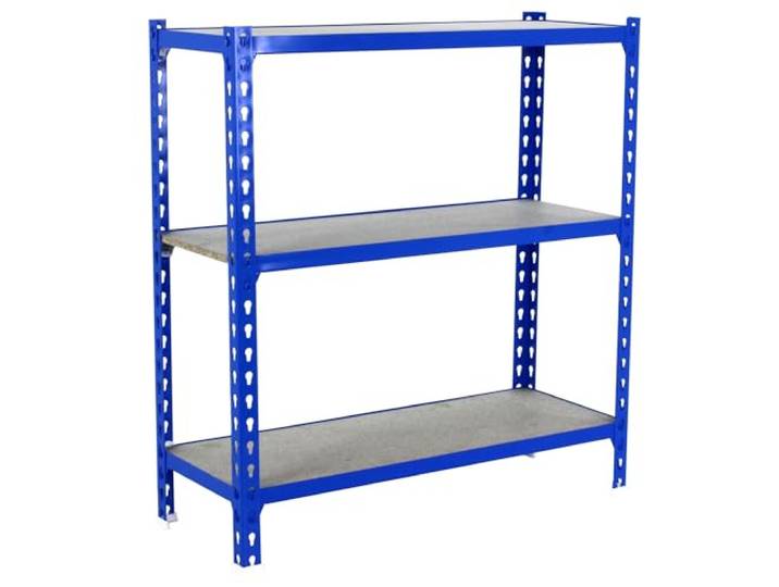 Simon Rack Schwerlastregal, 900x1100x400 mm, Bis 200 kg Belastbar, 3 Verstellbare Ablagen, MDF-Platten, Kellerregal, Lagerregal, Blau/Holz - Simonclick