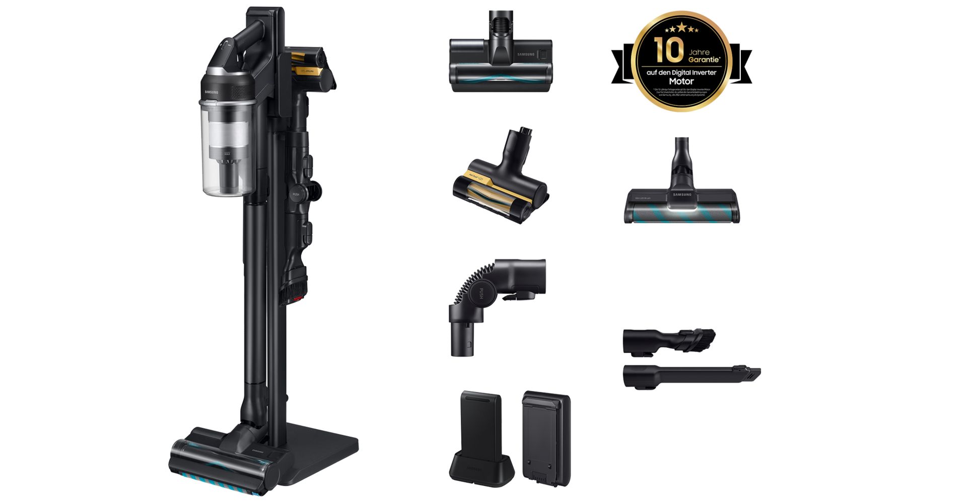 Samsung VS70H28HEK Jet 95S Akku+ CompleteClean mit Standing Station Handstaubsauger Beutellos bis 60 min Laufzeit 25,2 V HEPA (Schwarz) VS70H28HEK/WD
