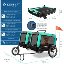 Kesser Hundeanhänger Boxer 3-in-1 Hundebuggy Jogger Fahrradanhänger (Hund, Reflektoren), Tiertransport