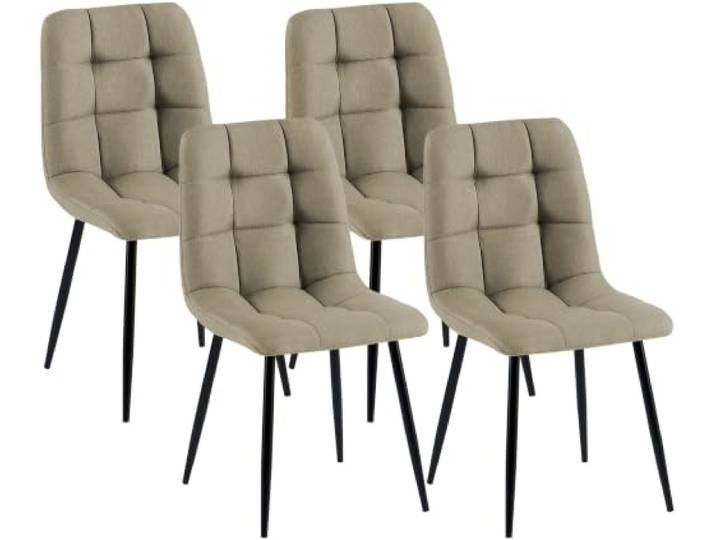 CLP Esszimmerstühle 4er Set gepolstert Tilde, Küchenstühle mit Rückenlehnen und schwarzen Metallgestellen, Polsterstühle bis 150 kg belastbar Farbe Taupe Material Stoff