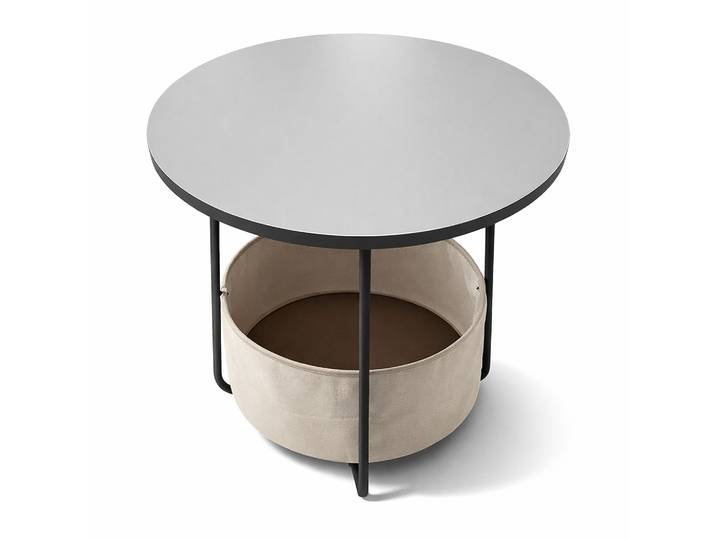 Runder Beistelltisch mit Korb Creme-Grau