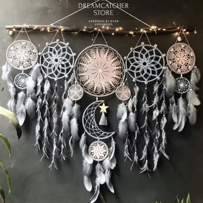 Inspire Picks Boho Macrame Dream Catcher Set 5 Piece Moon Wall Hanging Decor For Home & Nursery mixed