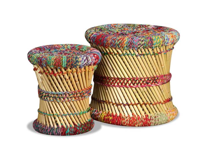 vidaXL Hocker mit Chindi-Details 2 Stk. Mehrfarbig Bambus