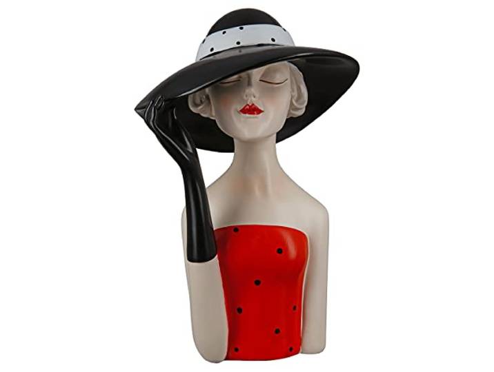 GILDE Poly Figuur Lady met zwarte hoed, decoratiefiguur, kunsthars, zwart, eenheidsmaat