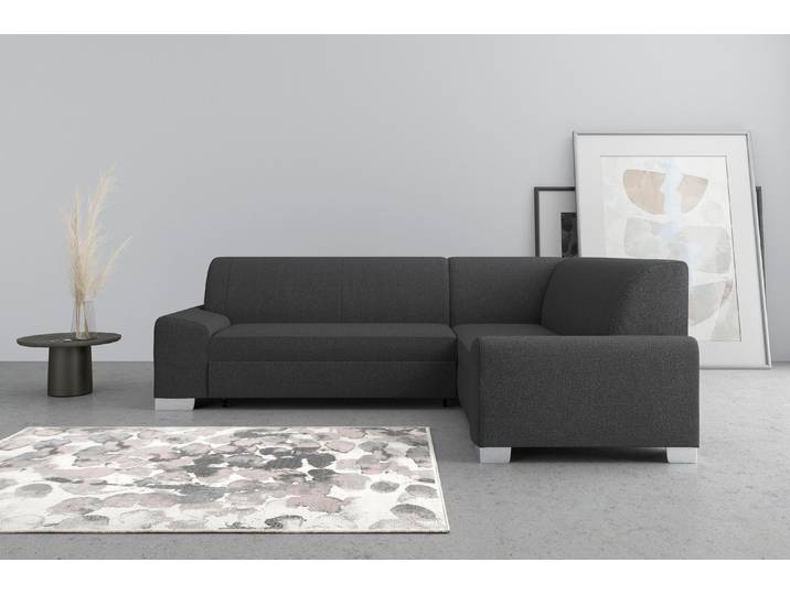 Ecksofa, Grau, 259x191 cm, Feinstruktur, Mit Bettfunktion, Modern, Domo-collection