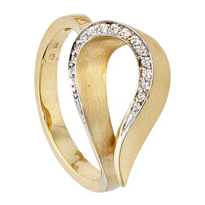 Diamantring JOBO "Goldring" Gr. 58, gold (gelbgold 585), Fingerringe, Damen, 58, SI = kleine Einschlüsse, Diamanten Gelbgold 585, Diamanten, Gelbgold 585, Diamantring, 585 Gold teil matt mit 16 Diamanten