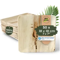 BIOZOYG 50 Stück Einwegteller 18x18cm Palmblatt-Teller, quadratisch, biologisch abbaubar, umweltfreundlich, kompostierbar, Wegwerfteller
