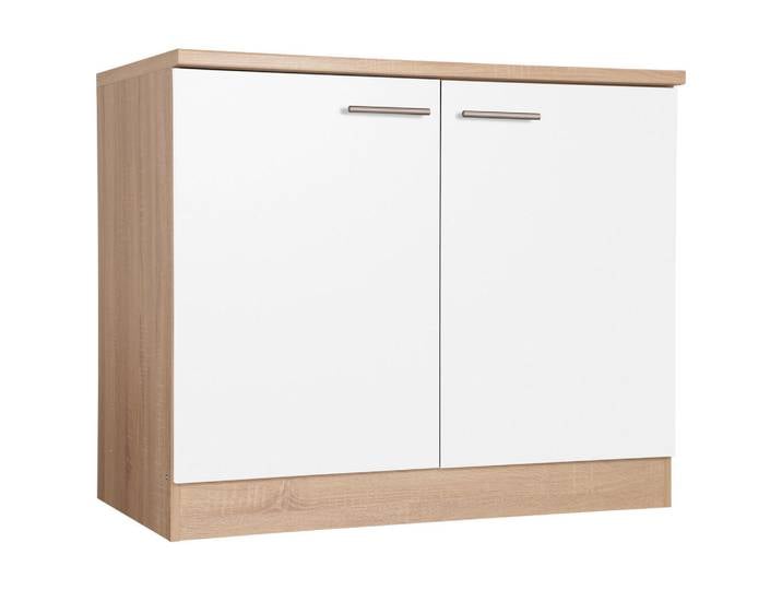 Spülenunterschrank, Weiß & Eiche, 100x84.8x60 cm, Metall, Individuell Planbar, Modern