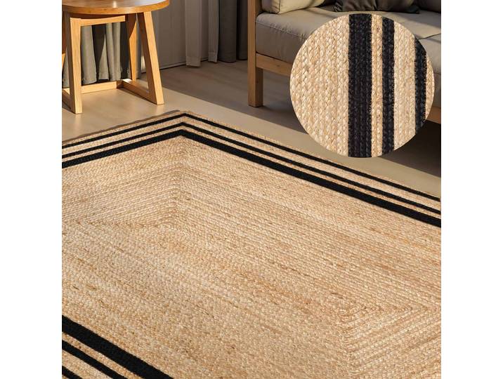 Teppich HANSE HOME Looma Juteteppich , beige (natur, gold, schwarz), B:120cm H:7mm L:170cm, Jute, Teppiche, Teppich, Handgewebt, Jute Naturteppich, Boho, Wohnzimmer, Schlafzimmer