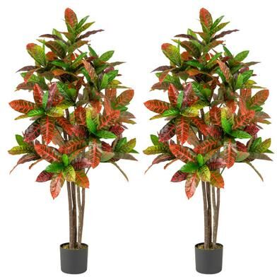 Costway 5 FT Tall Artificial Croton Plant with Gradient Leaves and Nursery Pot-2 Pack
