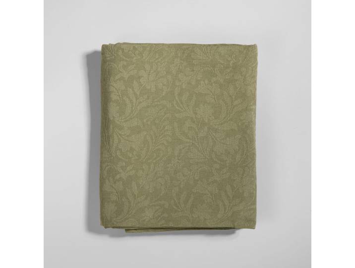 Grüne, florale Jacquard-Tischdecke aus gewebter Baumwolle, 150 x 250 cm
