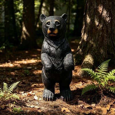 Kodotan sofa "19.69"" Weather Resistant Resin Standing Black Bear Statue, Realistic Bear Figurine Ornament, Rustic Cabin, Yard, Lawn"