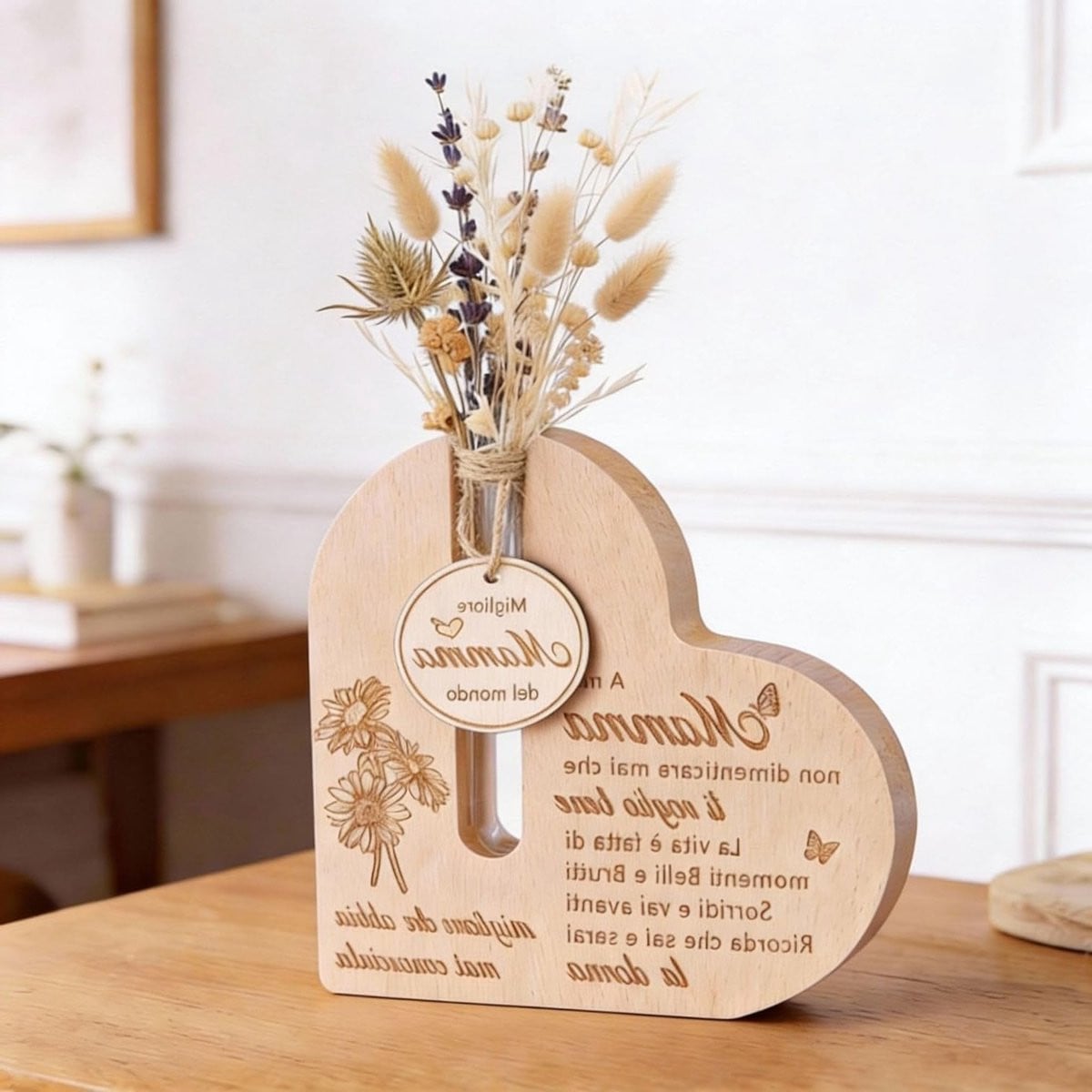 Houten hartvormig vaasje voor decoratie en als cadeau
