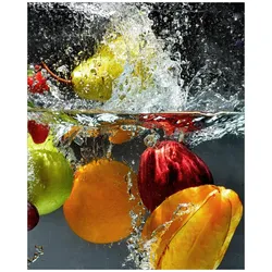 Wallario Magnetfolie 60 x 60 cm Früchte im und unter Wasser - Splashing Fruits