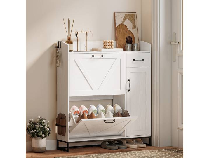 HOMCOM Meuble à Chaussures 2 Tiroirs 12 Paires Blanc