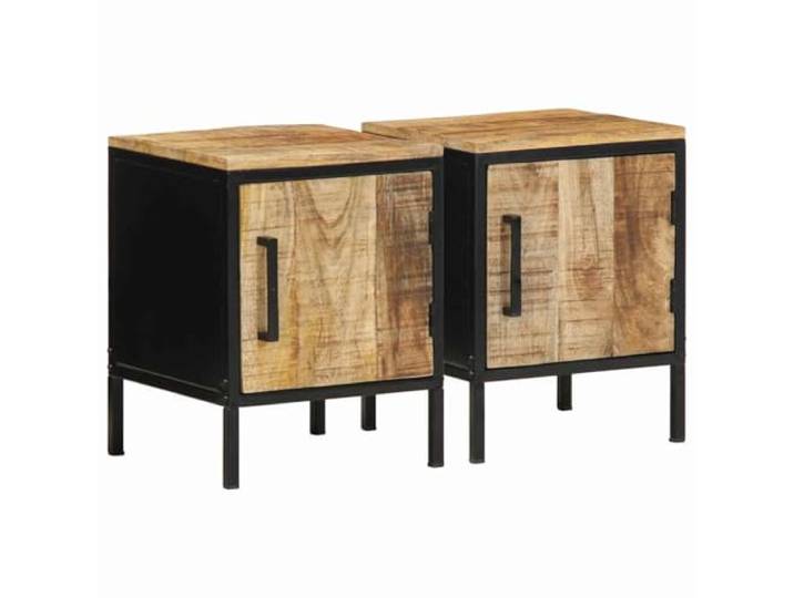 Fisinber Nachttisch 2er Set Massivholz Mangoholz Metall 30x30x40 cm Braun Kompakte Nachtkommode mit Schublade für das Schlafzimmer. Verleiht Räumen rustikalen Charme und praktischen Stauraum.