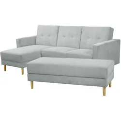 FUNKTIONSSOFA mit Hocker Kattie Cordstoff silber