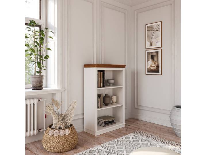 Étagère en pin massif Bois de pin massif laqué Blanc/Pin blanc/Pin couleur miel 119cm
