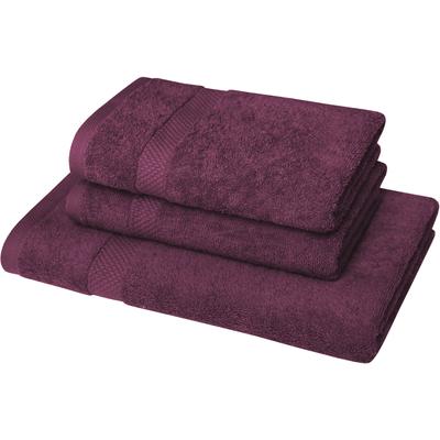 Handtuch Set DYCKHOFF "Planet", lila (beere), 3 Stk., Walkfrottier, Walkfrottier, Obermaterial: 100% Baumwolle, Handtuch-Sets, 2 Handtücher (50x100cm), 1 Duschtuch (70x140cm)