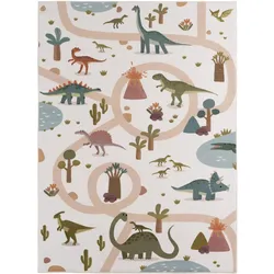 SPIELTEPPICH Waschbar TINO in Creme, mit Dino-Landschaft, 80 x 150 cm