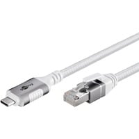 Ethernet-Kabel USB-C 3.2 Gen2 Stecker > RJ-45 Stecker, LAN-Adapter weiß, 2 Meter, geflochtener Textilmantel