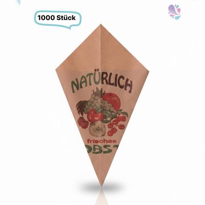 Blanc HYGIENIC Obstspitztüten aus braunem Natronmischpapier – gefädelt, mit Obstmotiv, recyclebar, 1000 Stück: Größe - 1kg 34/34/48