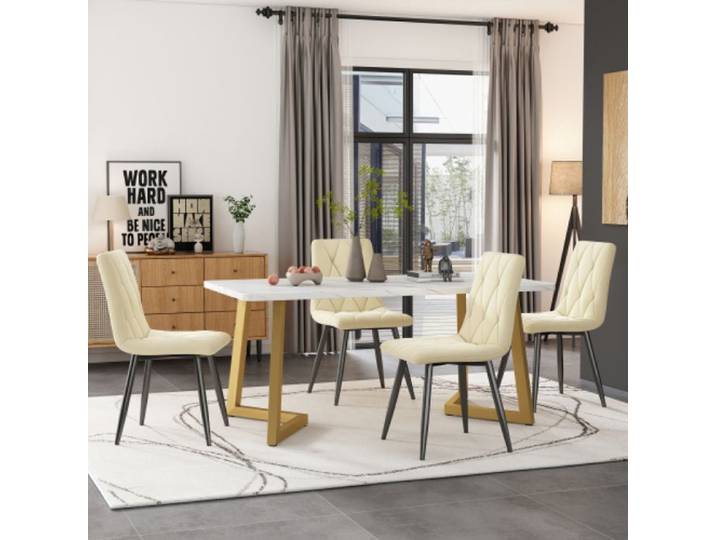 Salle a manger complete Table à manger rectangulaire 117x68cm + 4 Chaises lot table cuisine moderne velours beige twill .