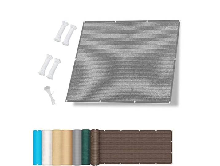 Schattennetz mit Ösen 4.5 x 5 m Sonnenschutz Segel Baldachin Segeltuch mit Ösen HDPE Atmungsaktiv Wasserdurchlässig UV Schutz Ohne Bohren für Balkon Terrasse Garten, Grau