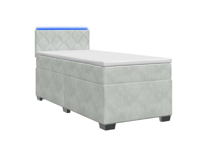 vidaXL Bett Boxspringbett mit Matratze und LED Hellgrau Einzeln Samt (1-tlg), Boxspringbett mit Matratze und LED Hellgrau Einzeln Samt