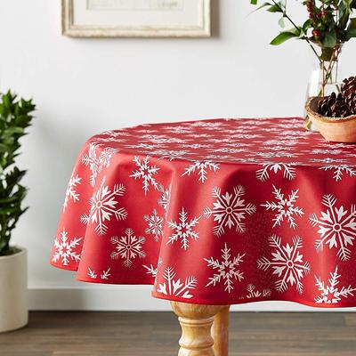 Violet Linen European Seasonal Christmas Holiday Snowflakes Pattern Red Tablecloth