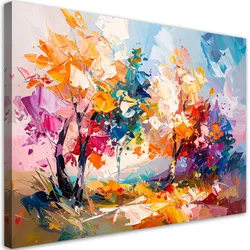 LEINWANDBILD Bunte Landschaft Bäume Wald Ölfarbe-Imitation 120x80cm