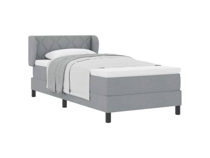 KTHLBRH Boxspringbett mit Kopfteil hellgrau 100 x 200 cm Stoff Höhenverstellbares Kopfteil, schwarze Füße, massives Kiefernholz, Taschenfedern, minimalistischer Stil