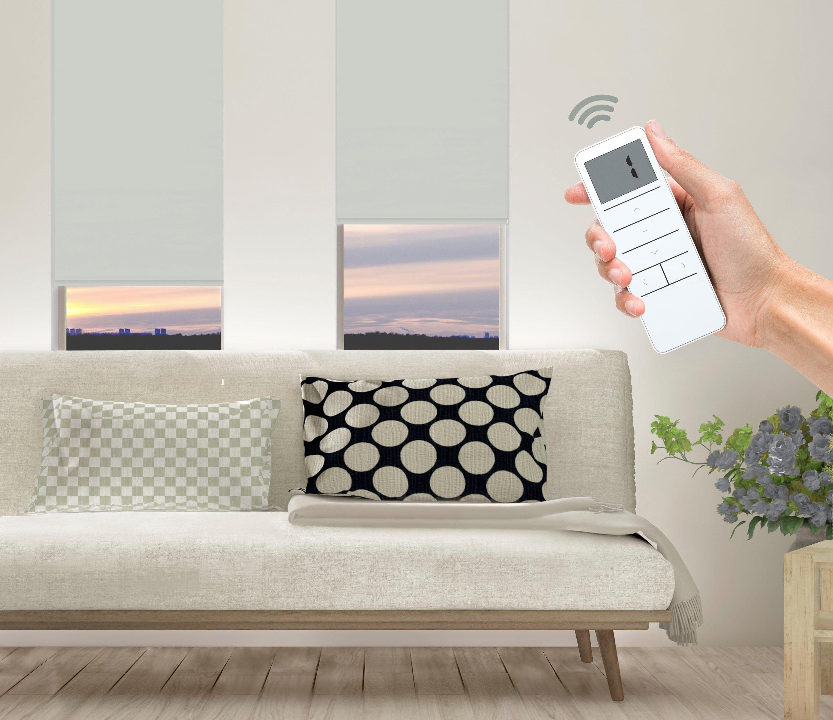 Elektrisches Rollo GOOD LIFE "Vau - SMART HOME" Gr. 3, weiß (stein, weiß, weiß), B:40cm H:150cm, Kunststoff, Metall, Polyester, Rollos, Elektrisches Rollo, mit Fernbedienung