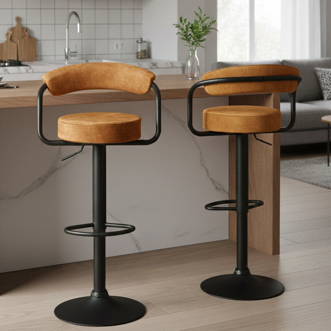Borough Wharf Ghent Swivel Yes Bar Stool with Steel Frame Yellow 53cm W X 48cm D