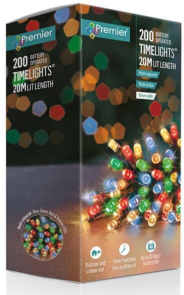 Premier Decorations Premier Battery Operated 200 Multi-Colour LED Timelights with Multi-Action & Timer